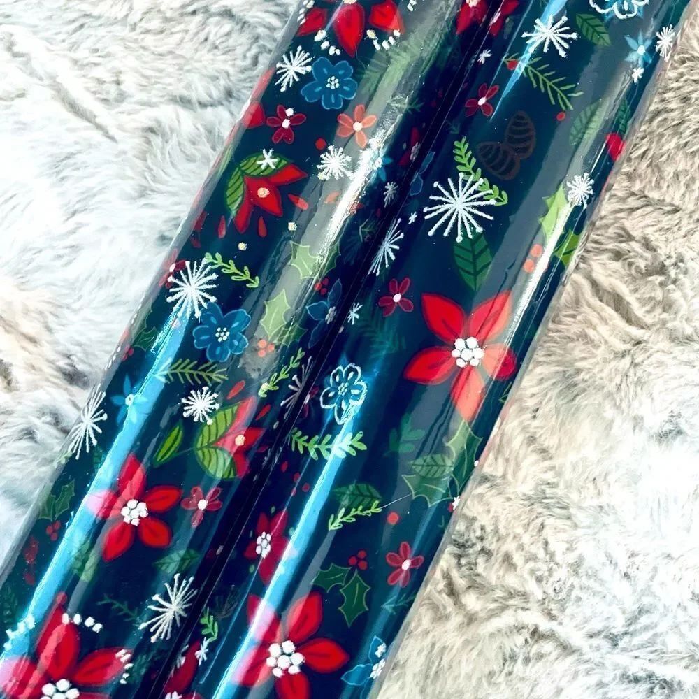 Christmas Floral Botanical Print Glitter Gift Wrap Wrapping Paper Roll
